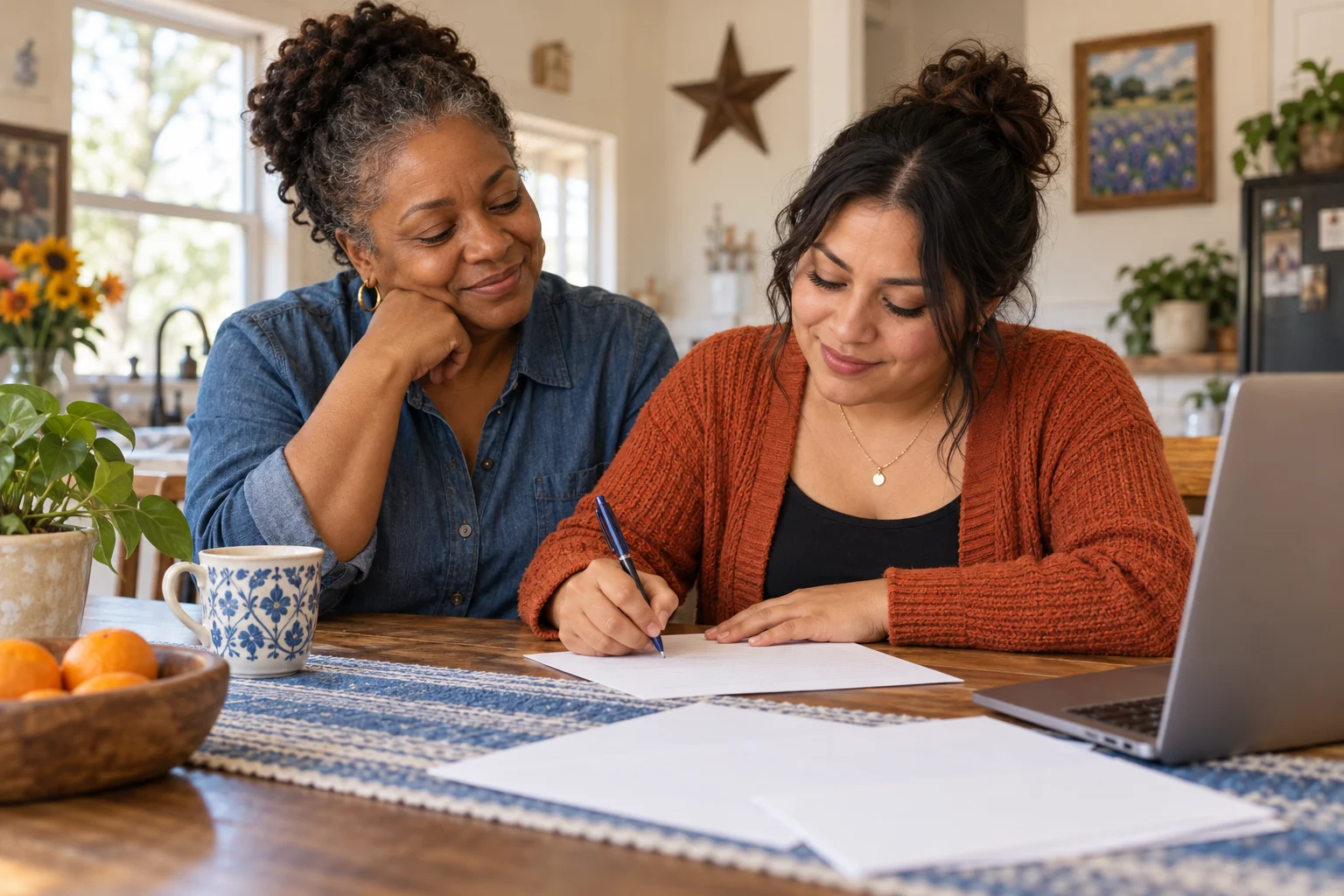 Illustrative family members writing a support letter